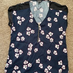 Express Navy and Black floral top with zip front